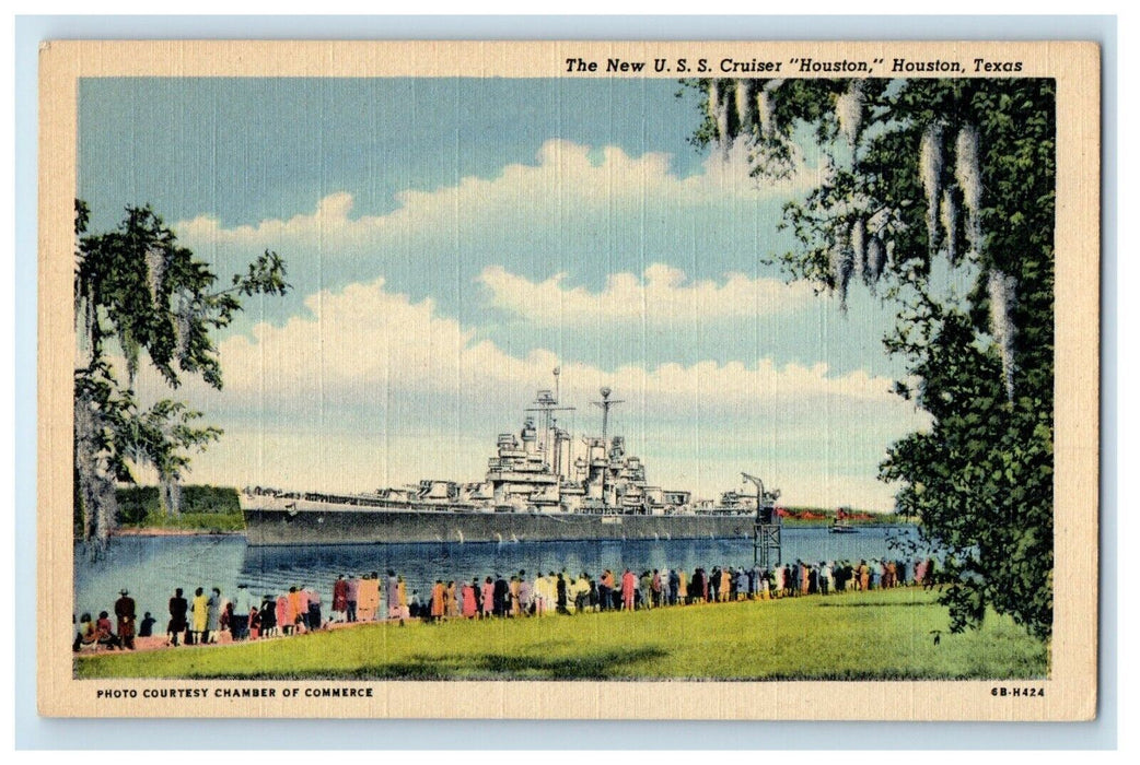 c1940 New USS Cruiser Houston Steamer Houston Texas TX Vintage Antique Postcard
