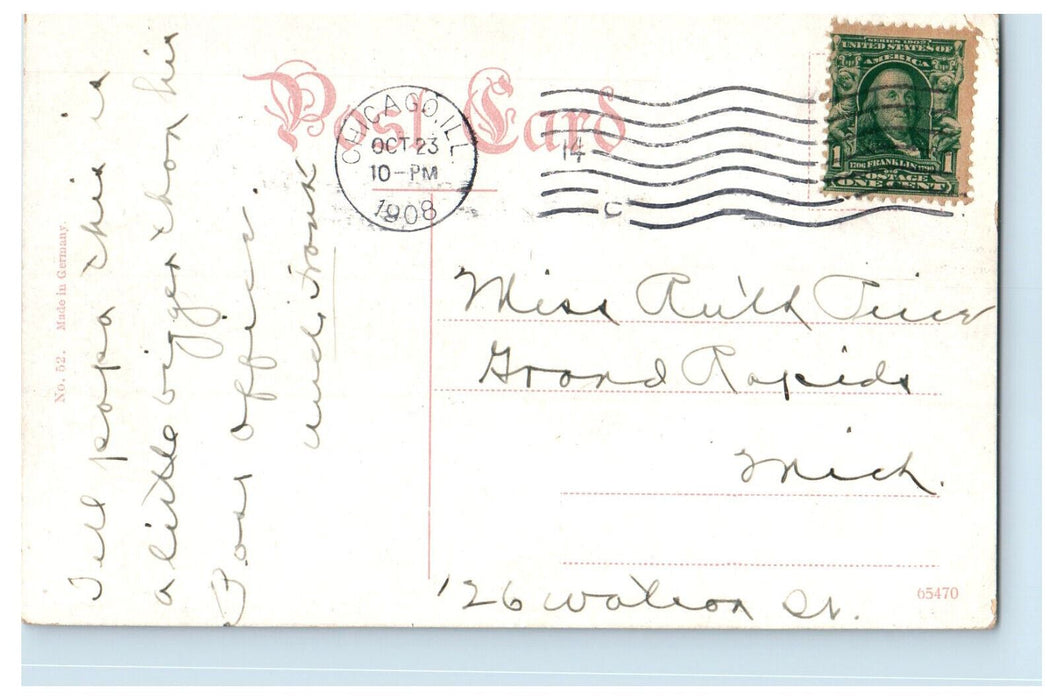 1908 Horse Carriage, Federal Building & Post Office Chicago Illinois IL Postcard