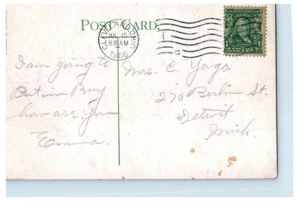 1908 Public Square, American Trust, Old Stone Church, Cleveland OH Postcard