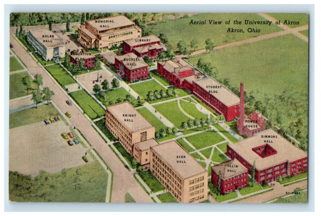 1961 Aerial View University Akron Campus Akron Ohio OH Vintage Antique Postcard