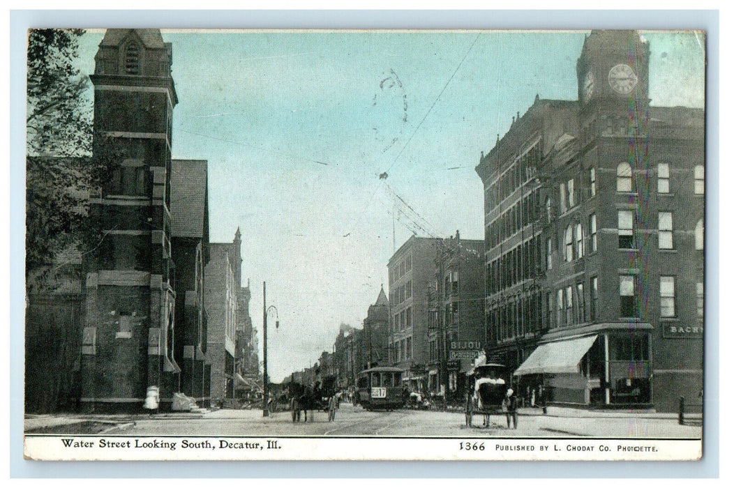 1910 Water Street Looking South Decatur Illinois IL Photoette Postcard