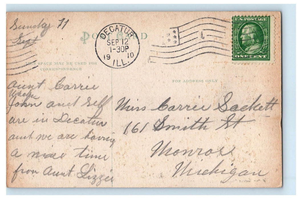 1910 Water Street Looking South Decatur Illinois IL Photoette Postcard
