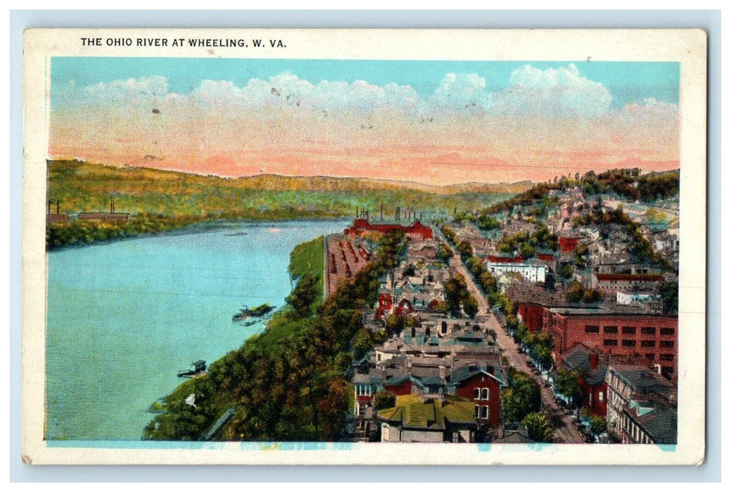 1933 Bird's Eye View Ohio River at Wheeling West Virginia WA Antique Postcard