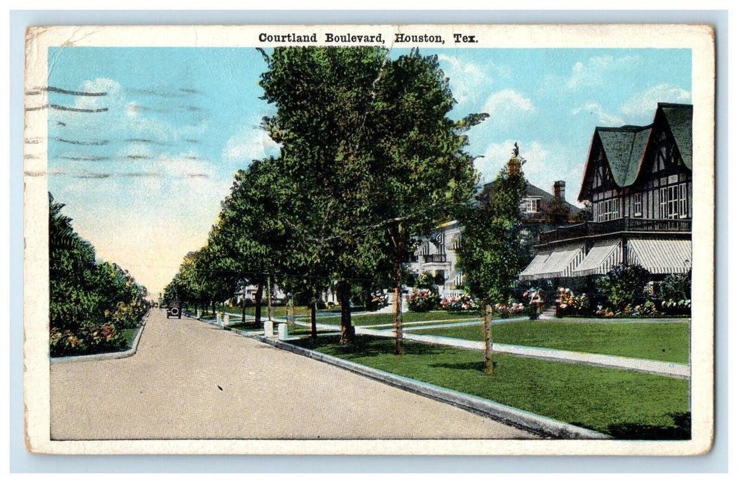 1920 Courtland Boulevard Road Street Houses Houston Texas TX Vintage Postcard