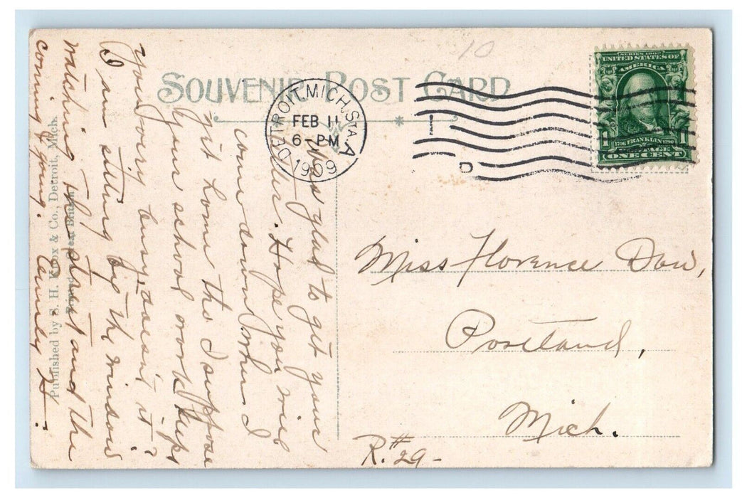 1909 Monument George Mason First Governor Detroit Michigan MI Souvenir Postcard