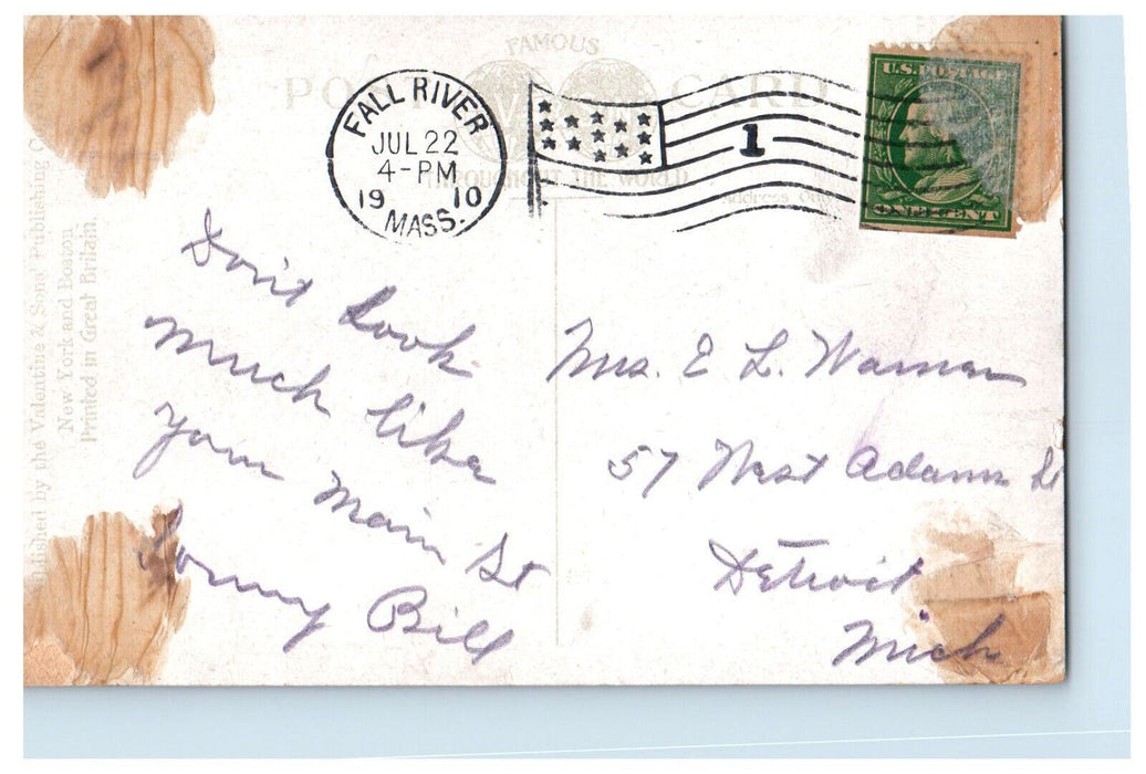 1910 Trolley Car, South Main Street, Fall River, Massachusetts MA Postcard
