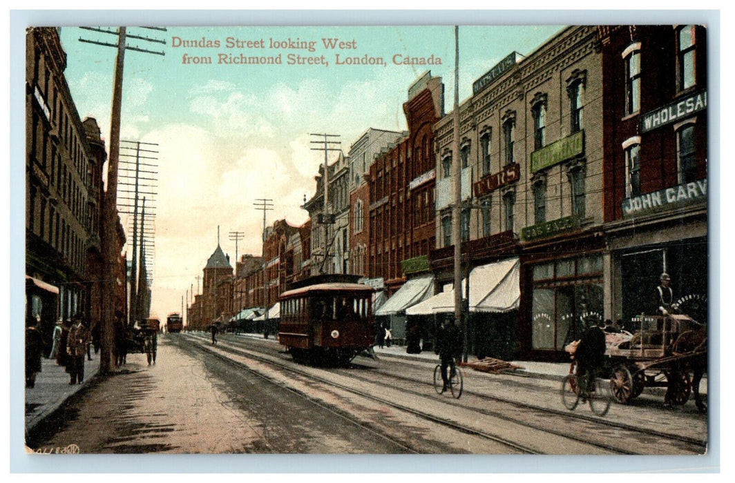 c1905 Wholesaler Business Section Dundas St. Looking West London Canada Postcard