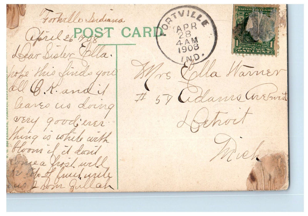 1908 Carpet Co, Illinois & Washington Sts. Indianapolis IN Fortville IN Postcard