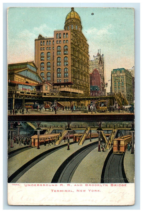 1907 Underground Railroad and Brooklyn Bridge Terminal New York NY Postcard