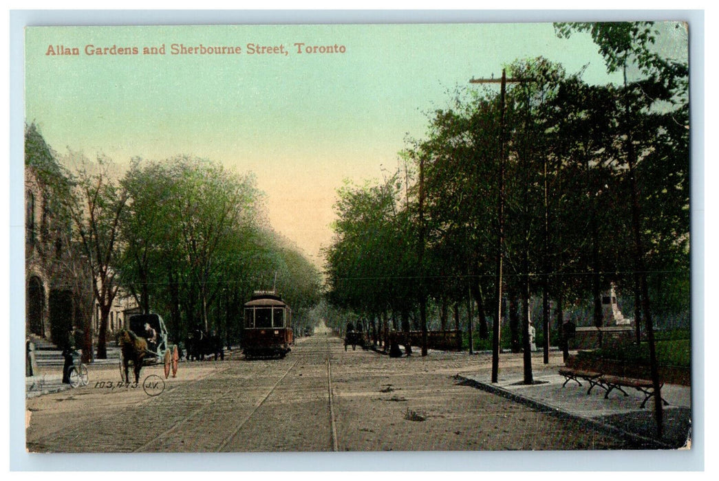 c1905 Trolley, Allan Gardens and Sherbourne Street, Toronto Canada Postcard