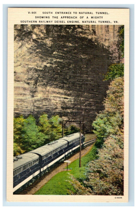 South Entrance Natural Tunnel Southern Railway Diesel Train Virginia VA Postcard