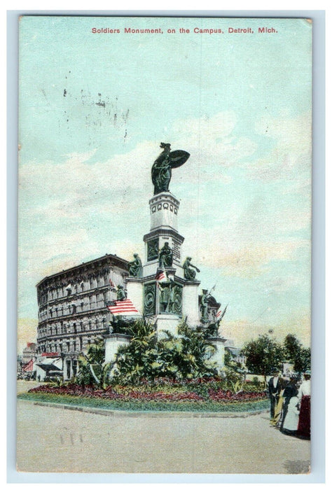 1908 Soldiers Monument Road View Campus Detroit Michigan MI Vintage Postcard