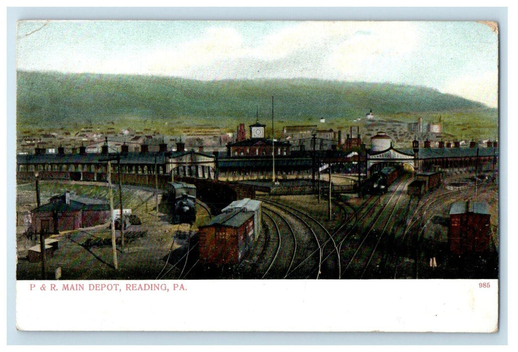 c1905 P. & R. Main Depot Railroad Train Reading Pennsylvania PA Antique Postcard