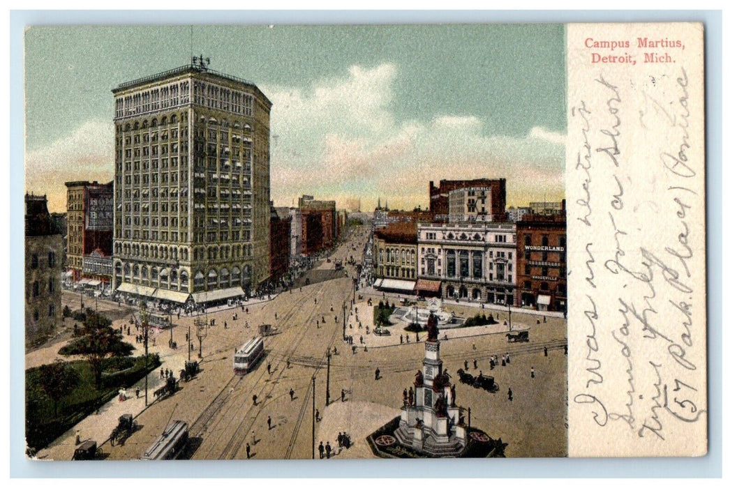 1909 Aerial View of Campus Martius Detroit Pontiac Michigan MI Vintage Postcard