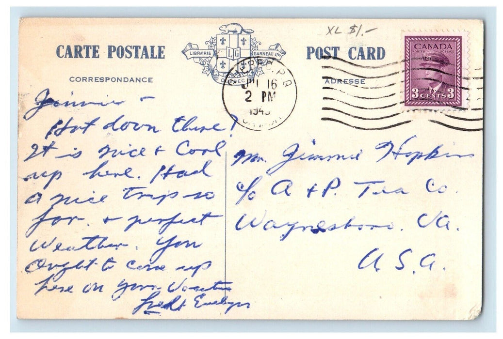 1943 View Of Gare Union Terminal Quebec Canada Posted Vintage Postcard