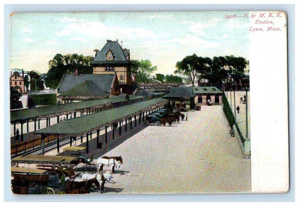 c1905 B. & M. R. R. Station Depot Lynn Massachusetts MA, Glitter Postcard