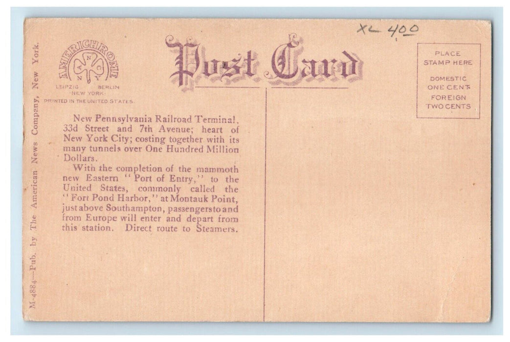 Pennsylvania Railroad Train Station Depot Terminal Cars NY Postcard