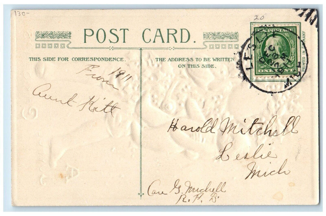 1911 Joyful Christmas Boy Holly Custome Bear John Winsch Artist Signed Postcard