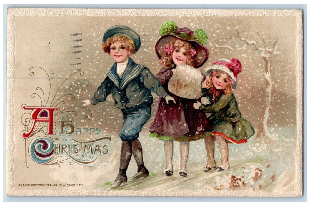 1912 Christmas Childrens Warmer In Winter John Winsch Artist Signed Postcard