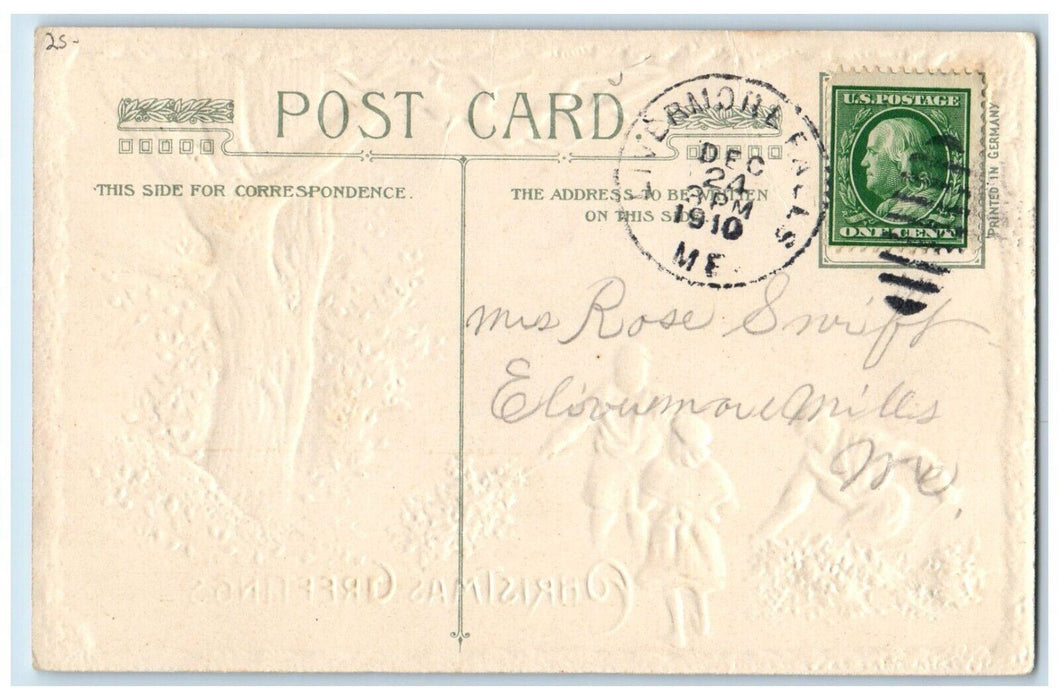 1910 Christmas Greetings Girl Boys Collecting Holly Berries John Winsch Postcard