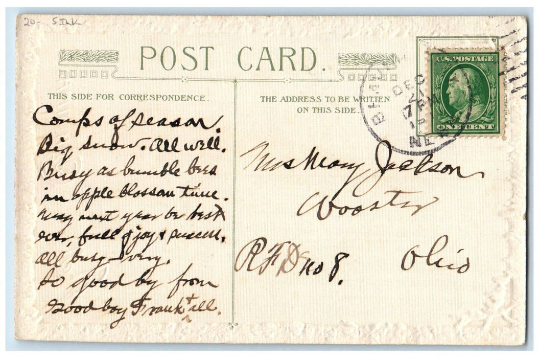 c1910's Christmas Man House Winter Snow John Winsch Artist Signed Silk Postcard