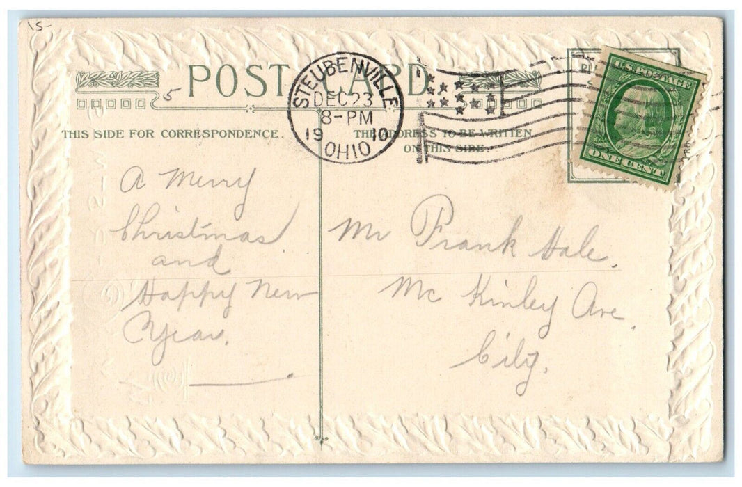 1910 Christmas Man Passing Wooden Bridge Moon View John Winsch Embossed Postcard