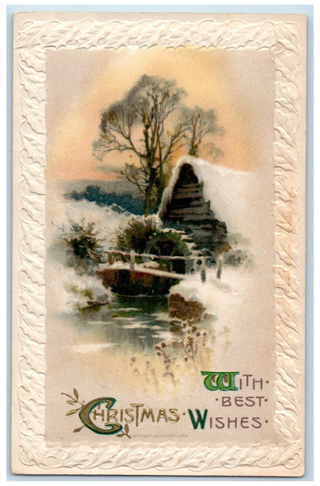 1910 Christmas Water Wheel Winter Snow John Winsch Artist Signed Postcard