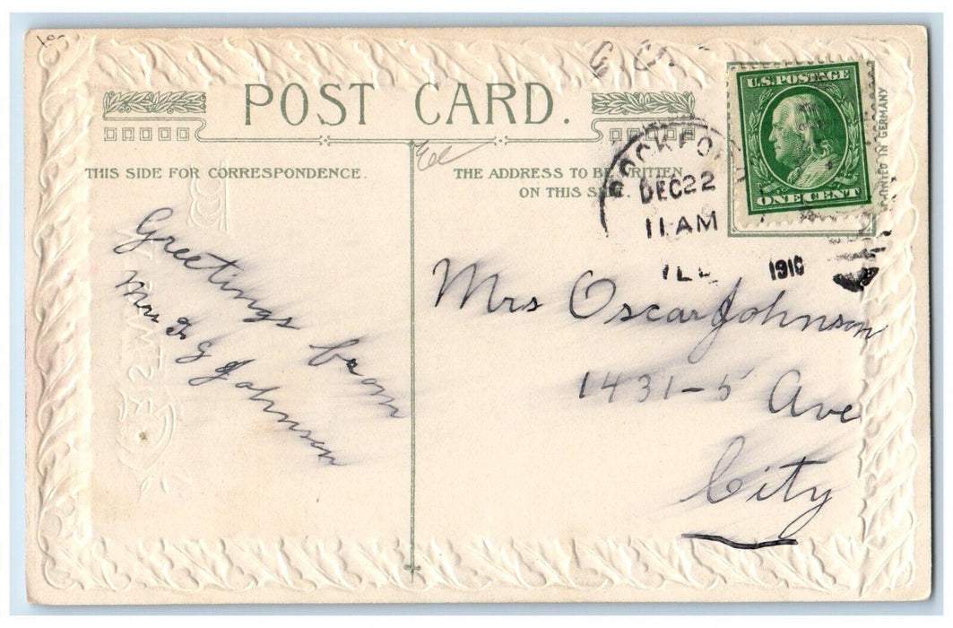 1910 Christmas Water Wheel Winter Snow John Winsch Artist Signed Postcard
