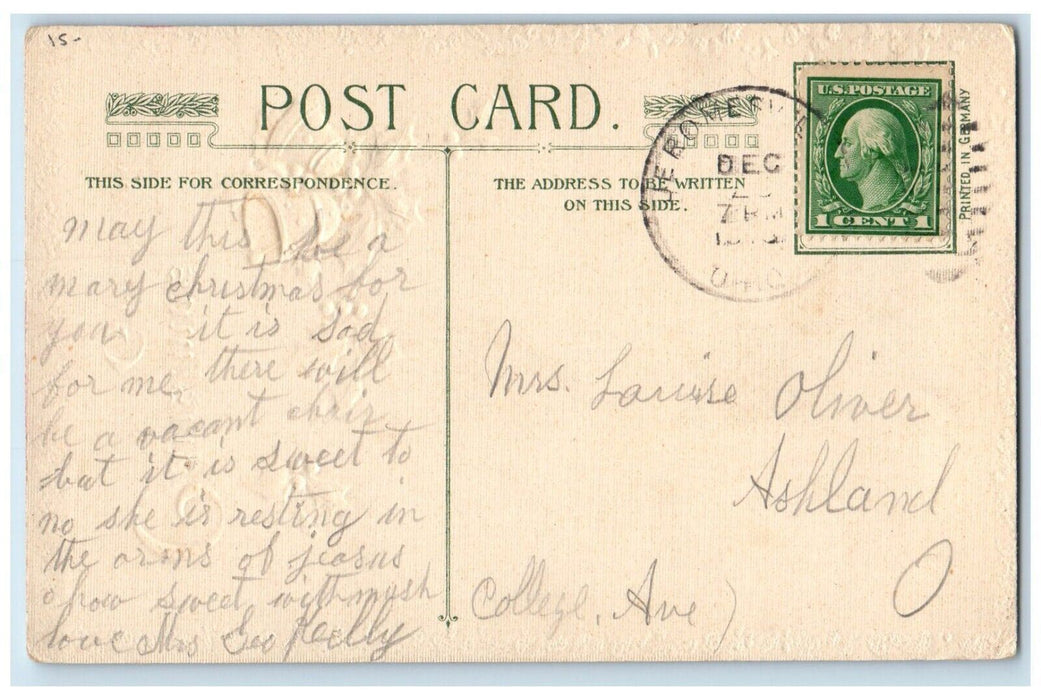 Christmas Greetings Holly Bells Family In Winter Snow John Winsch Postcard