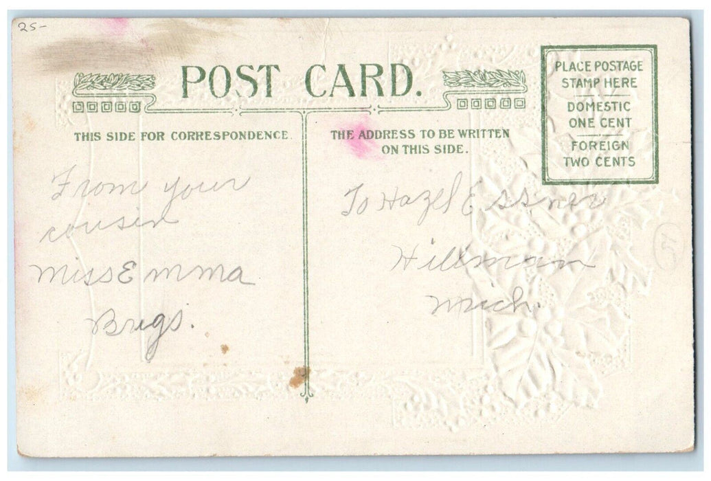 c1910's Christmas Mignard Mother And Child Grapes Holly John Winsch Postcard