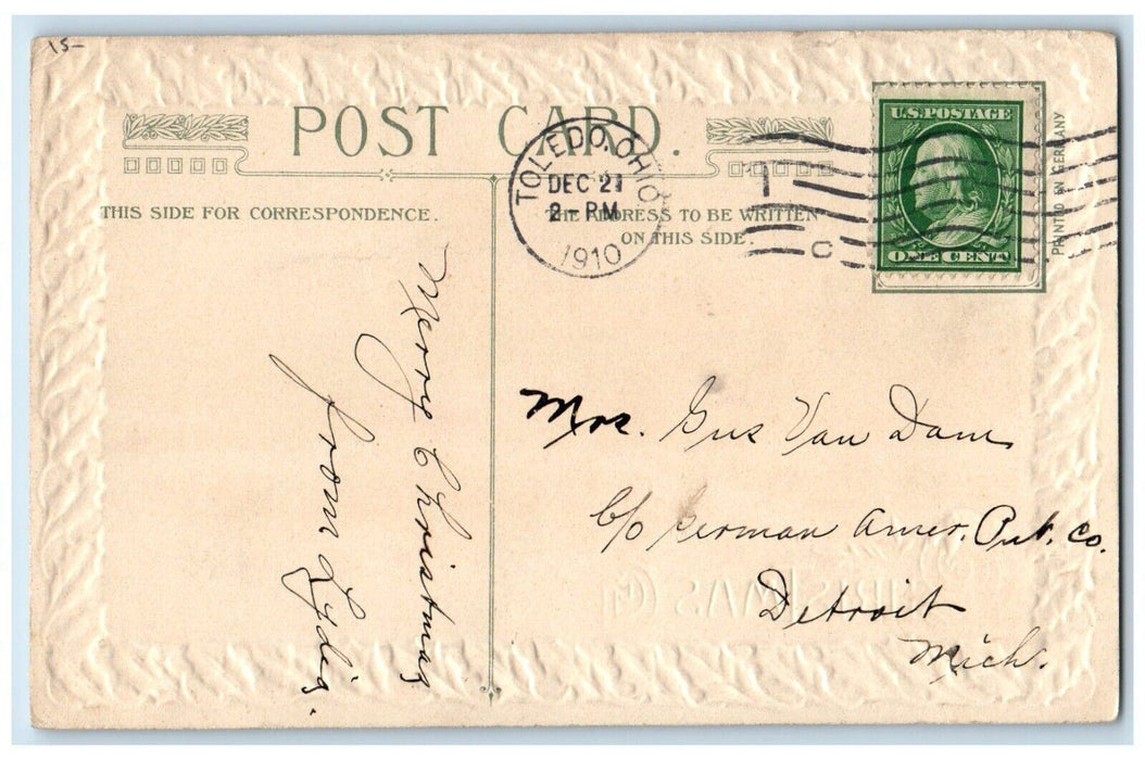 1910 Christmas Greetings House Trees Winter John Winsch Artist Signed Postcard