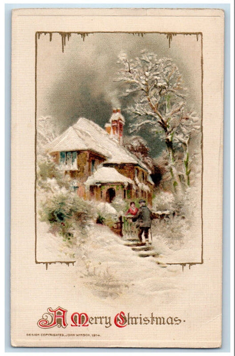 c1910's Christmas Old Man Visitor Winter Snow John Winsch Artist Signed Postcard