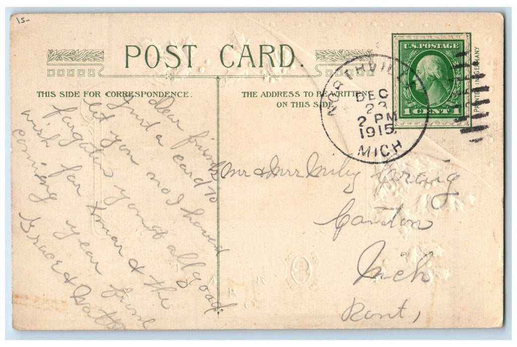 1915 Christmas Wishes Poem Holly Winter Snow John Winsch Artist Signed Postcard