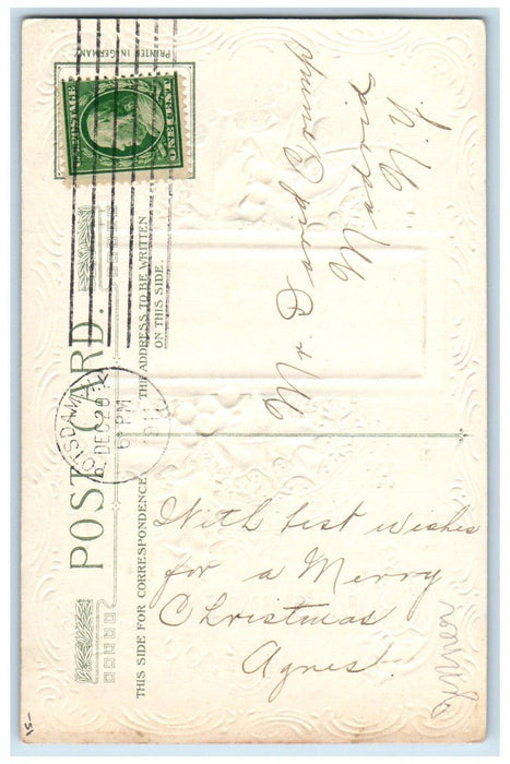 1911 Christmas Greetings Holly House And Pond John Winsch Artist Signed Postcard