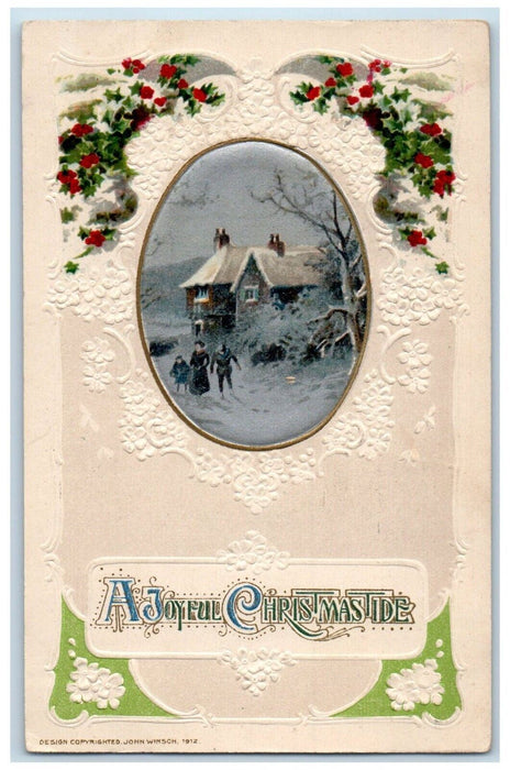1913 Christmas Holly Berries Winter Snow John Winsch Artist Signed Postcard