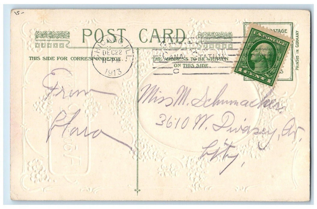 1913 Christmas Holly Berries Winter Snow John Winsch Artist Signed Postcard