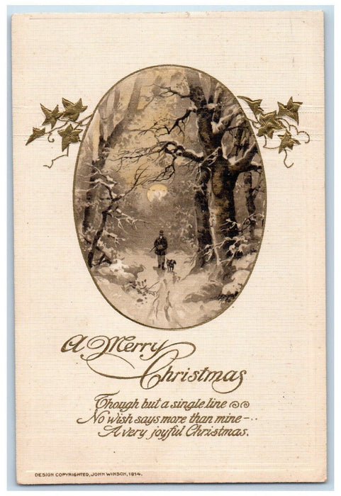 1915 Christmas Anthropomorphic Moon Man And Dachshund Dog John Winsch Postcard
