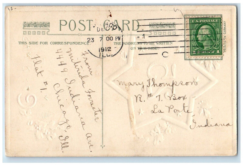 1912 Christmas Day December 25 Holly Star Number John Winsch Embossed Postcard