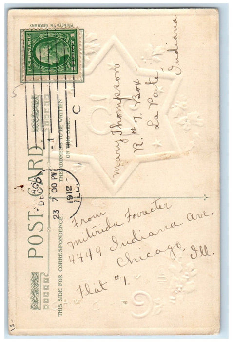 1912 Christmas Day December 25 Holly Star Number John Winsch Embossed Postcard