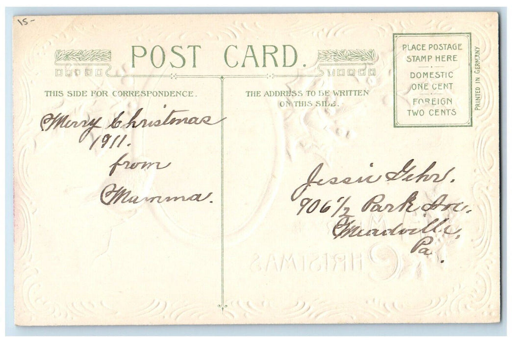 1911 Christmas Bird Holly Berries Winter Snow John Winsch Artist Signed Postcard