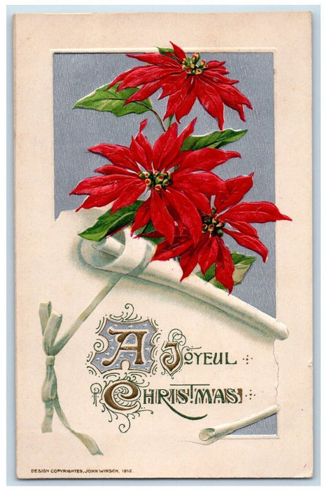 1912 Christmas Poinsettia Flowers Ribbon John Winsch Artist Signed Postcard