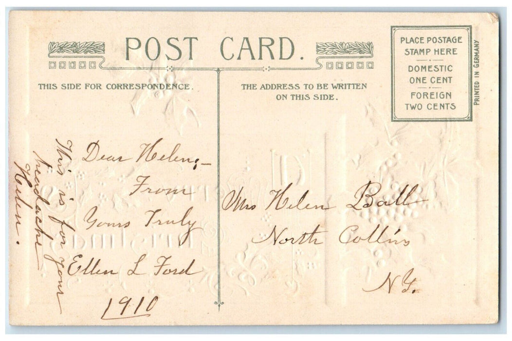1910 Christmas Holly Berries House Winter Snow John Winsch Embossed Postcard