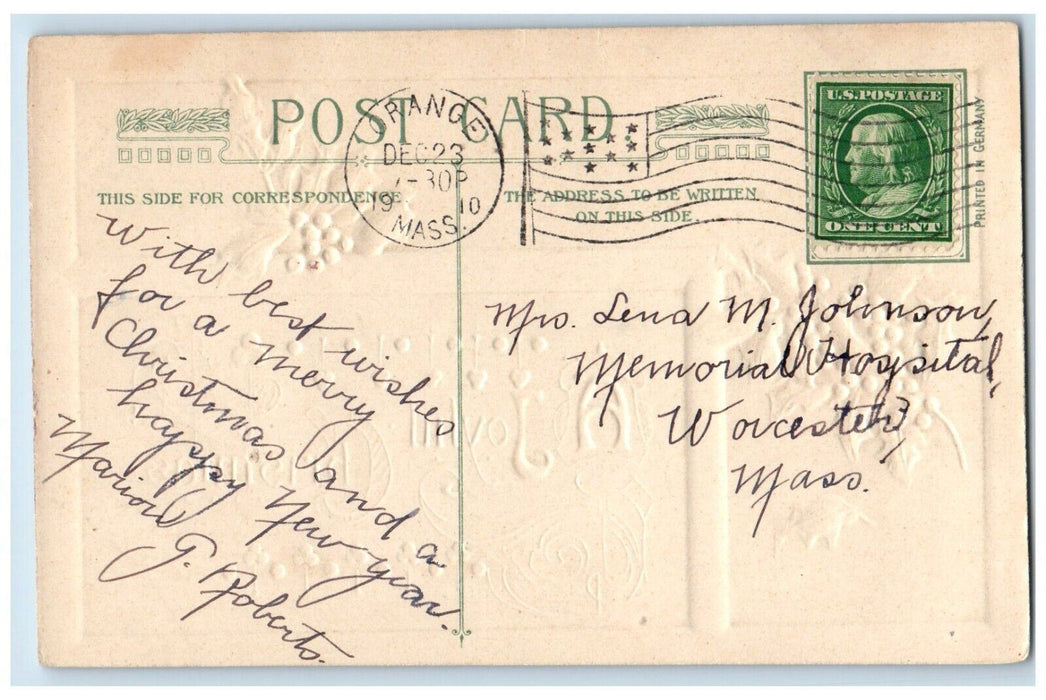 1910 Christmas Holly Berries House River View John Winsch Artist Signed Postcard