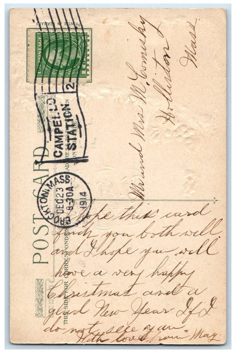 1914 Christmas Poem Holly House Snow Winter John Winsch Embossed Postcard