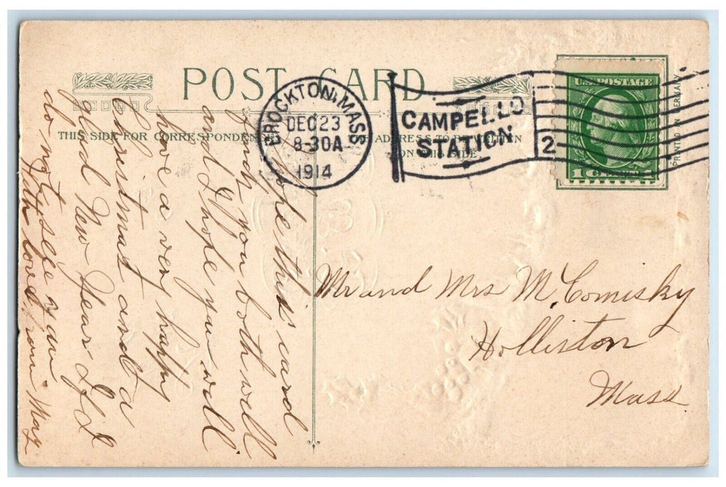 1914 Christmas Poem Holly House Snow Winter John Winsch Embossed Postcard