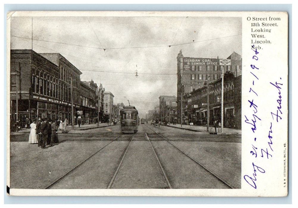 1908 Trolley, Railway, Dry Goods, Lumber Office, Lincoln NE Posted Postcard