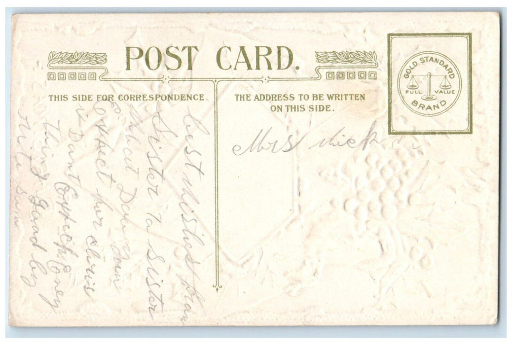c1910's Christmas Holly Man Grazing Horses Snow Winter Star John Winsch Postcard