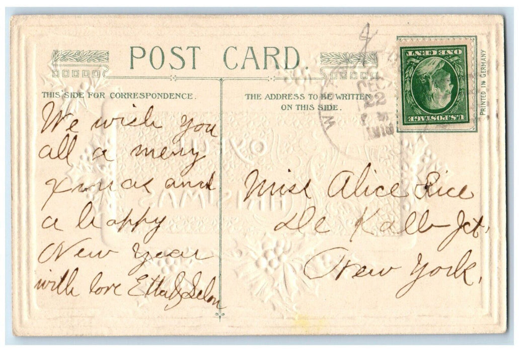 1910 Christmas Holly Berries John Winsch Artist Signed Embossed Antique Postcard