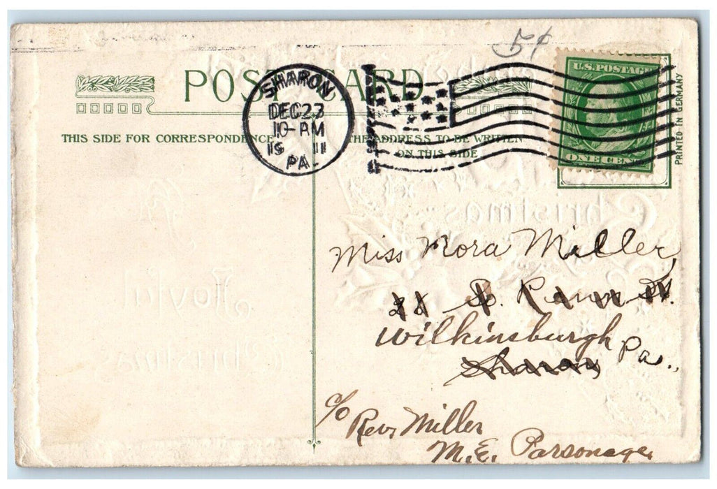 1911 Christmas December 25 Snow Covered Holly John Winsch Artist Signed Postcard