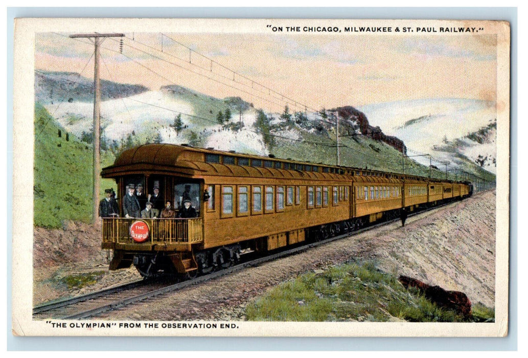 c1950's "The Olympian" Train From Observation End, St. Paul MN Railway Postcard